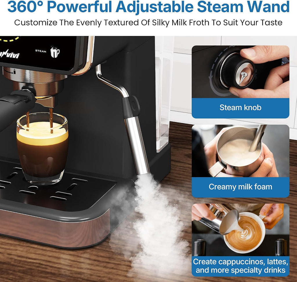 20 Bar Espresso and Americano Machine for Home and Office, Iced Coffee Maker with Touchscreen, Milk Frother, Single/Double Shot & Cold Brew, 52OZ Removable Water Tank, Quick Heating System