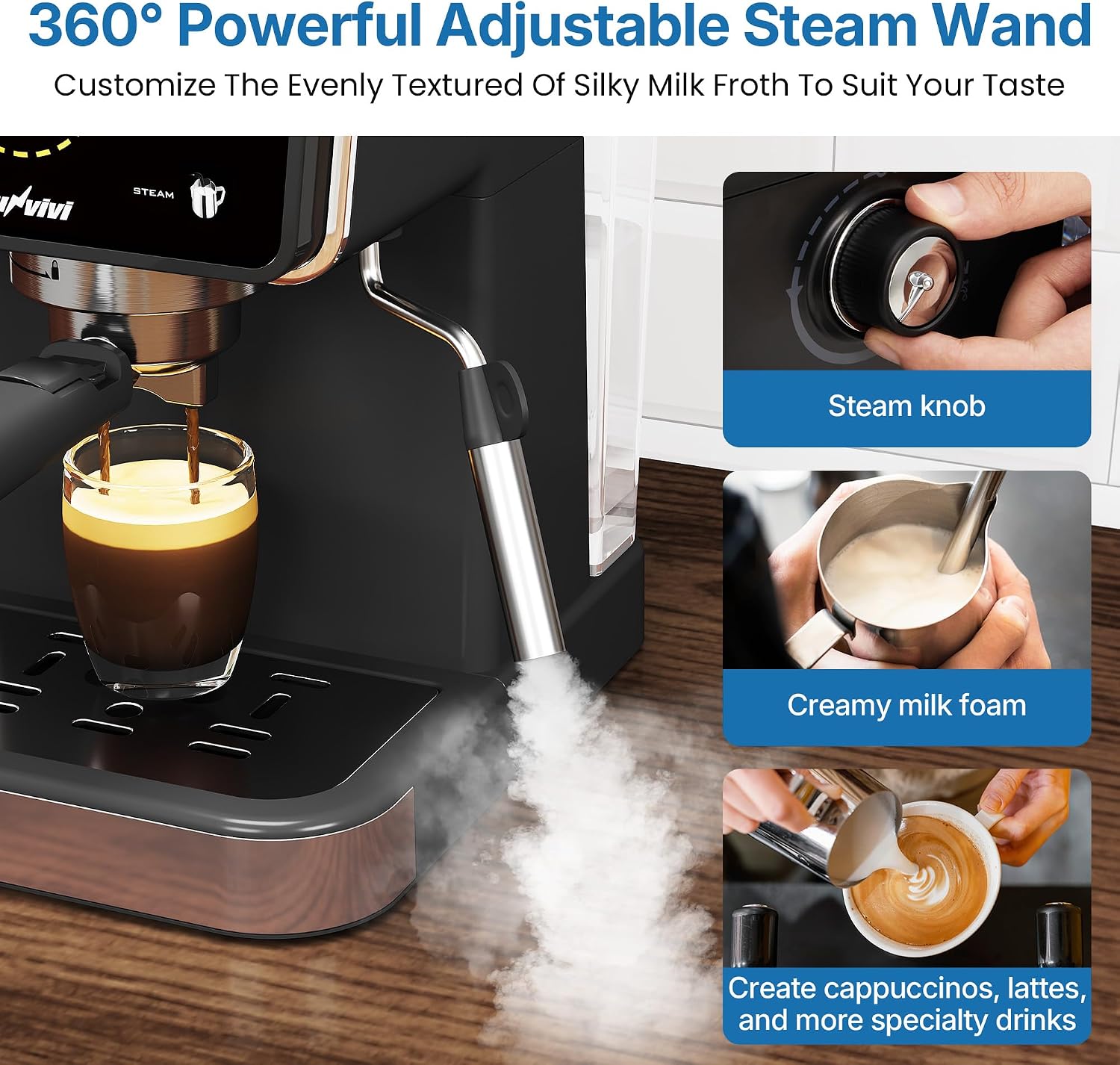 20 Bar Espresso and Americano Machine for Home and Office, Iced Coffee Maker with Touchscreen, Milk Frother, Single/Double Shot & Cold Brew, 52OZ Removable Water Tank, Quick Heating System