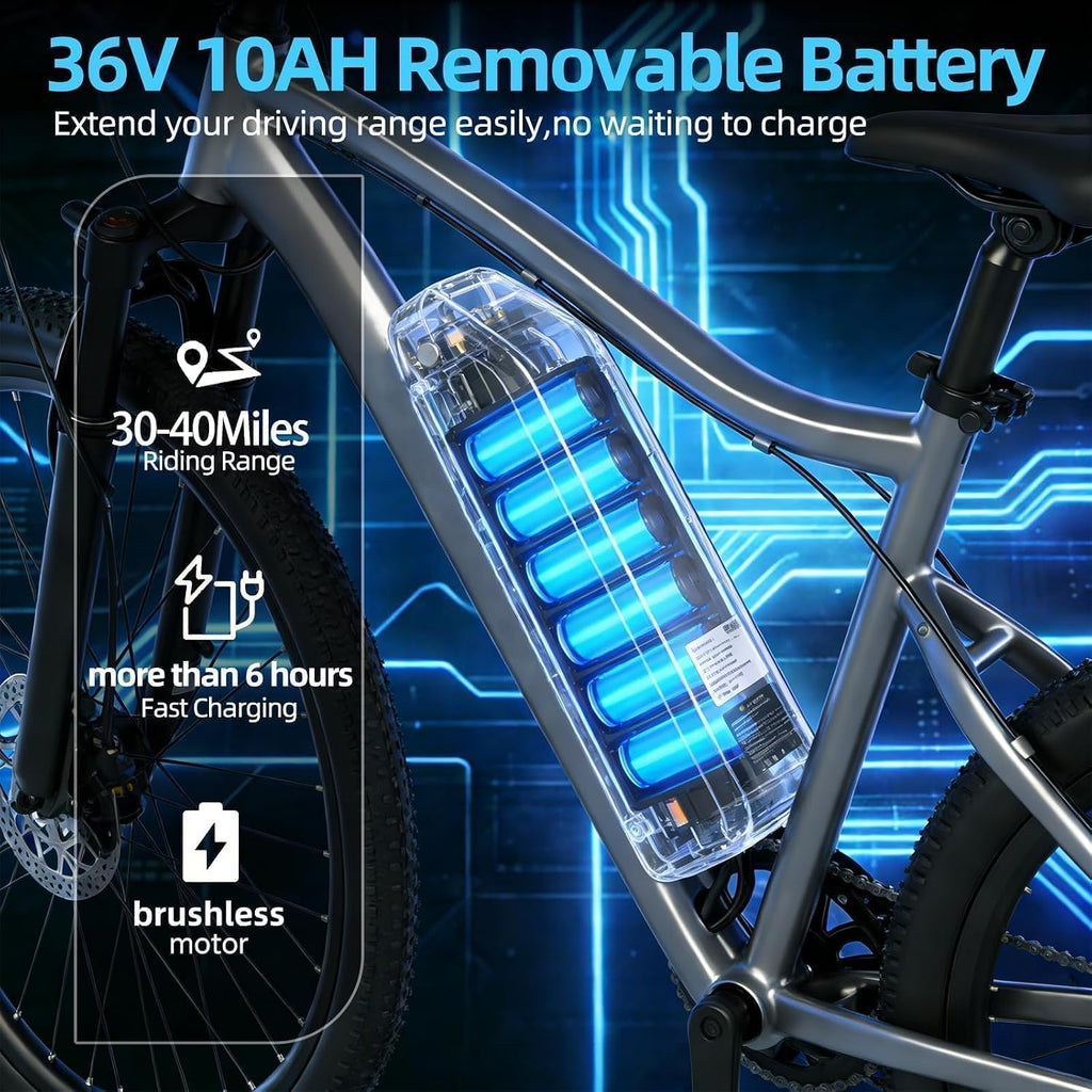 Electric Bike for Adults, Peak 750W Brushless Motor, Top Speed 25 mph, Range 35-40 Miles, 26-inch Mountain E-Bikes, Unisex Commuter Suitable Cit/Mountain/Road Use，7 Speed/UL Certified ebikes