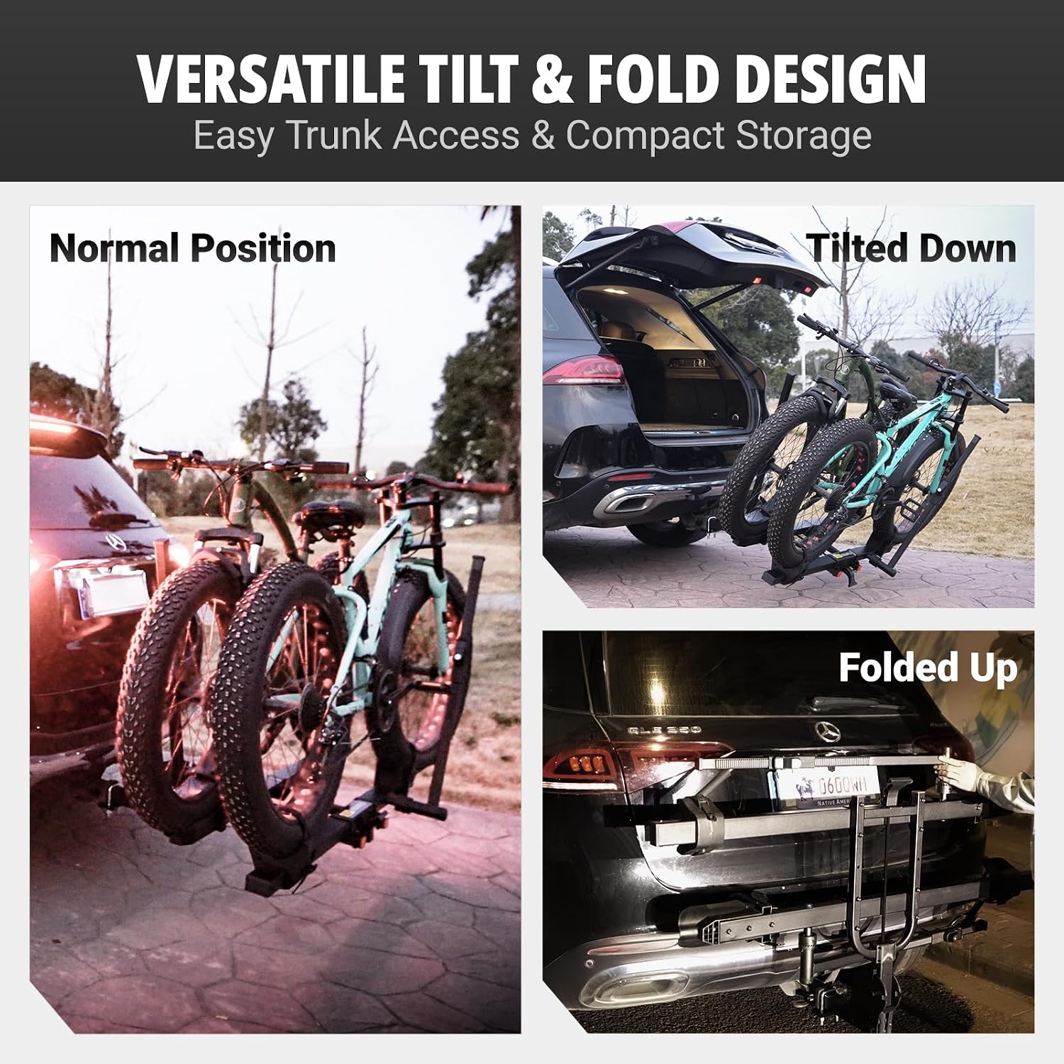 TRAILV2 Hitch Mount 2-Bike Rack with Bike Ramp - Tilt, Fold, Anti-Theft Hitch & Wheel Lock, 170lbs Capacity, 2-Inch Receiver, Up to 5.0' Fat Tire, Electric Bike Rack for Car, SUV, RV, Truck
