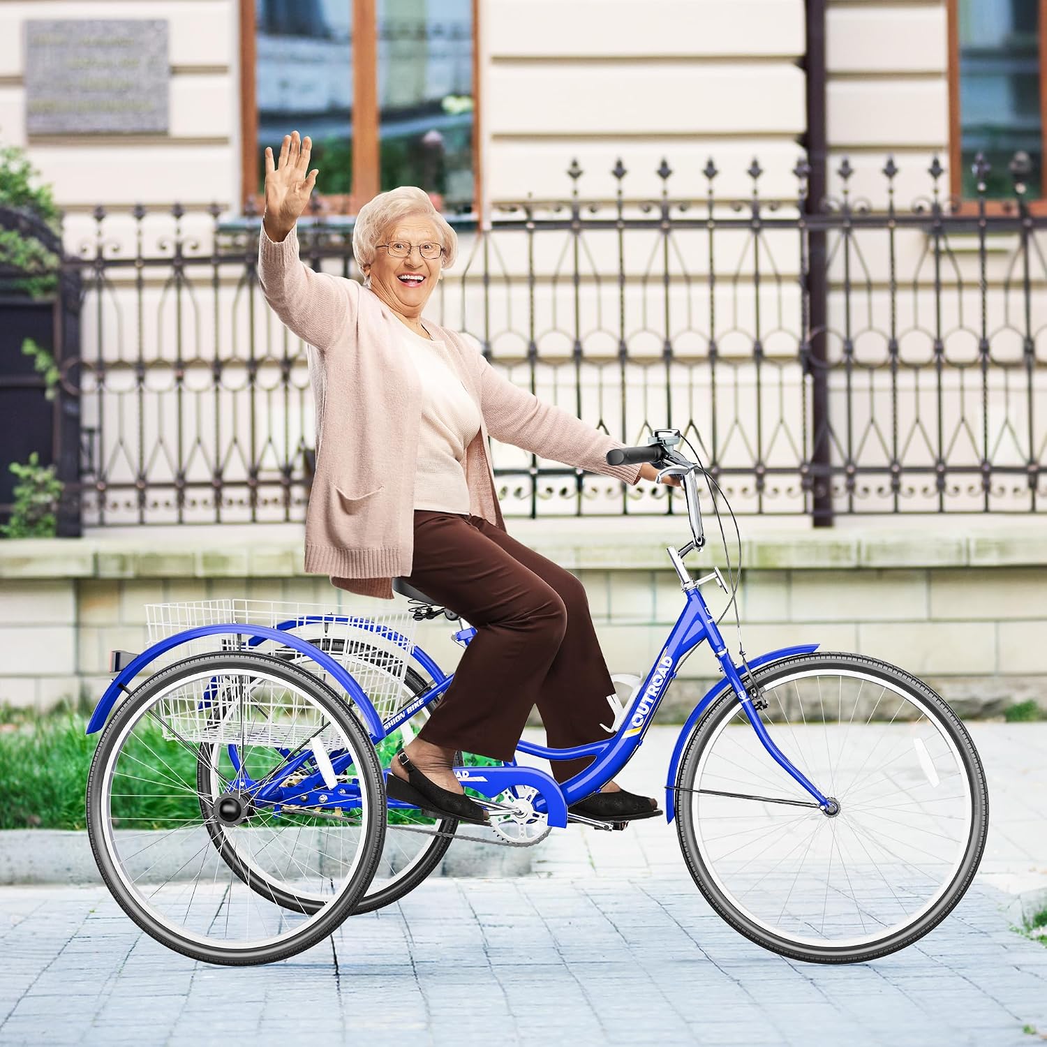 Outroad Adult Tricycle, 24/26 inch 1 Speed Cruiser Trike, 3 Wheel Bikes with Large Basket for Seniors, Women, Men, Adult Trikes for Shopping Picnic Outdoor Sports,Red Blue