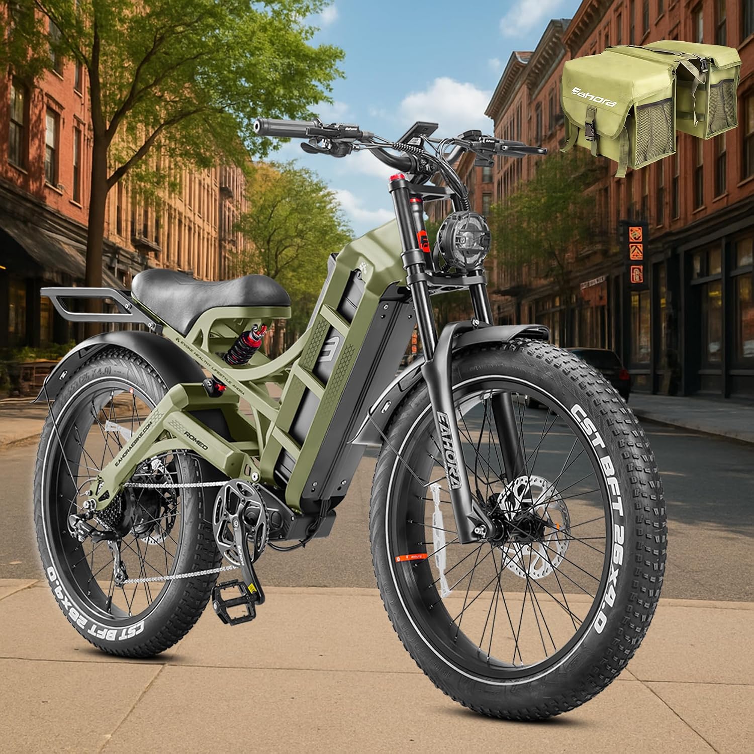 eAhora 2026 Romeo Pro 3 50MPH Electric Bike for Adults 5600W Dual Motor E Bike 60V/80Ah 250 Miles Long Range Electric Bicycle,26 * 4.0 Fat Tire Full Suspension Electric Mountain Bike Delivery Commute