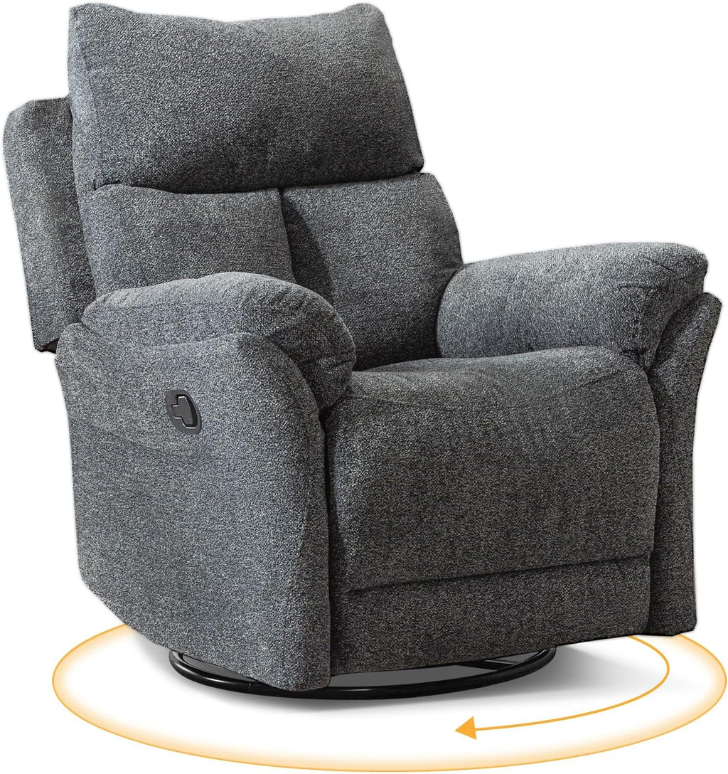 ANJ Swivel Rocker Recliner Chair Nursery Manual Glider Rocking Recliner Chairs for Adults, Fabric Rocking Chair Nursery, 360° Swivel Lazy Boy Recliner Chairs for Living Room, rv, Smoky Grey