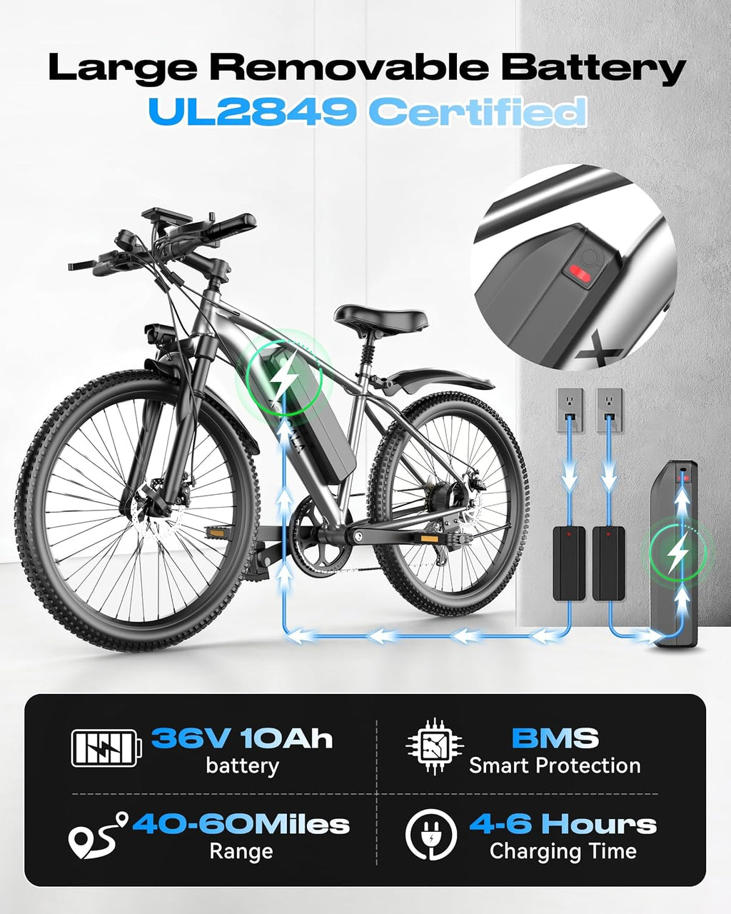 Electric Bike for Adults，1000W Electric Mountain Ebike，25MPH 40Miles,Electric Dirt Bike, 7-Speed, 26' Tires,Removable Battery, Shock Absorber, Commuter E-Bike.