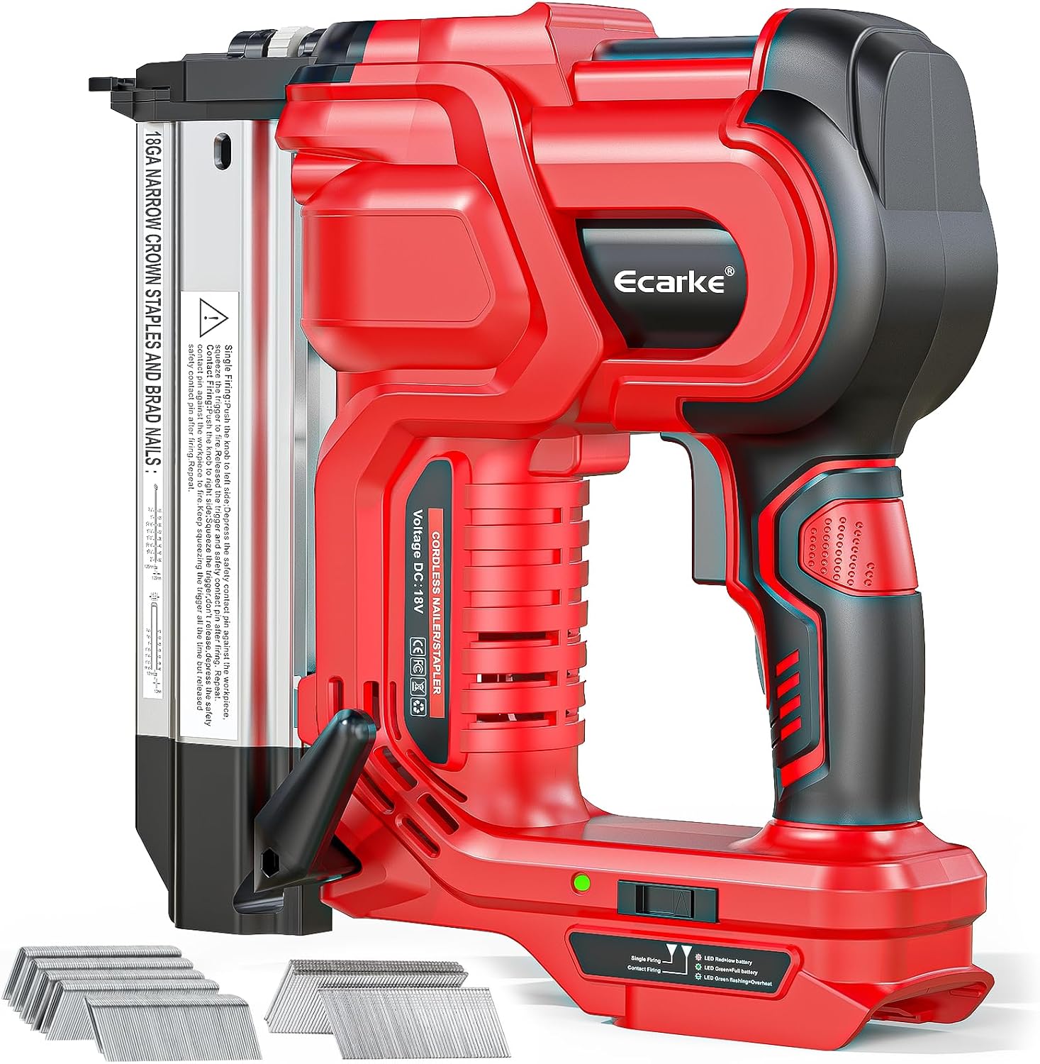Ecarke 2' Electric Nail Gun Compatible with Milwaukee 18V Battery(No Battery),2 in 1 Cordless Brad Nailer Stapler with 1000 Nails,18 Gauge Nail Gun Battery Powered,2 Firing Modes for Trim Wood DIY
