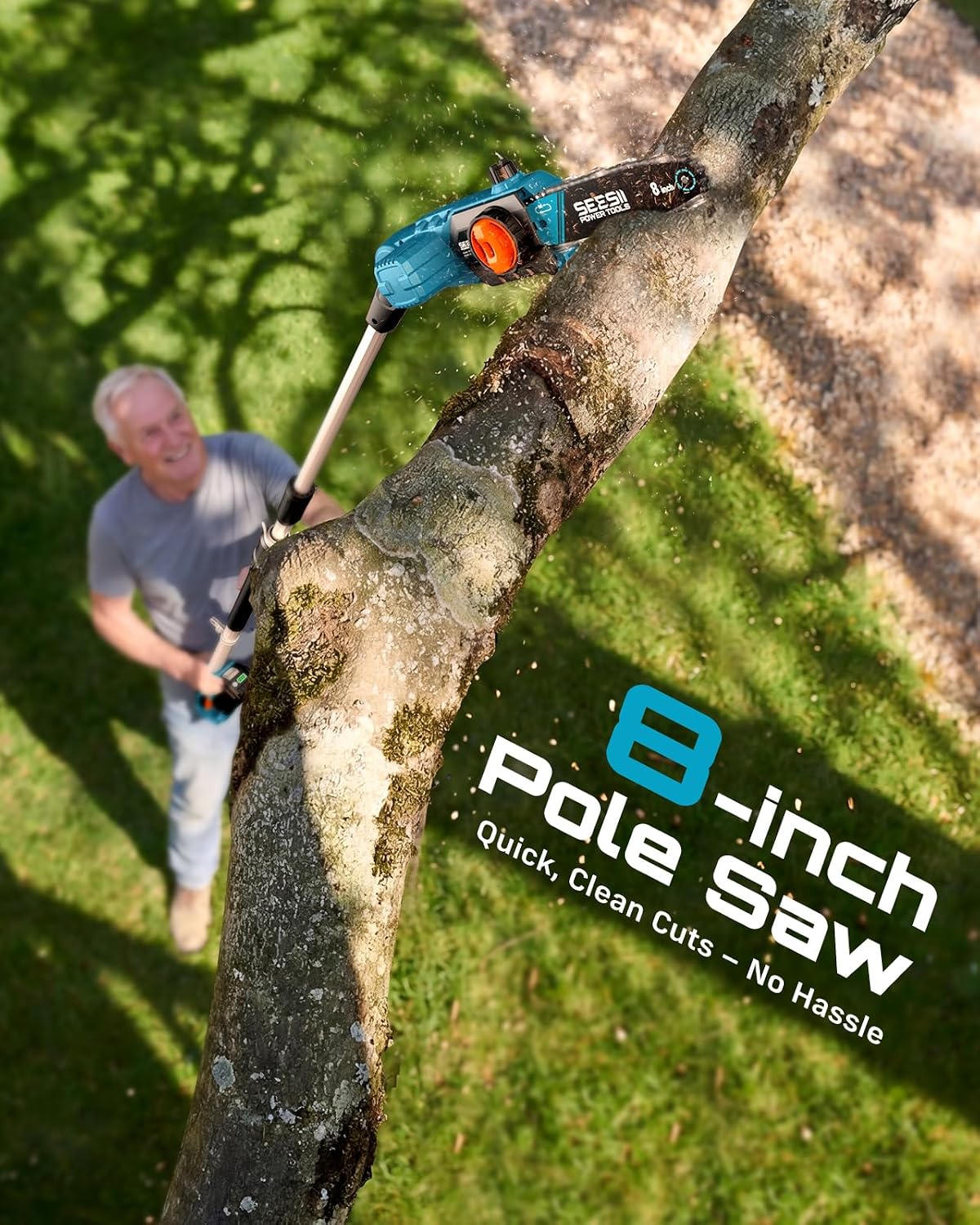 SEESII 8-Inch Electric Pole Saws: 21V Cordless Pole Saws for Tree Trimming, 15-Foot Max Reach, Auto Oiling, Tree Trimmer with 2x4000mAh Battery & Fast Charger, Tree Saw Ideal for Pruning Branches