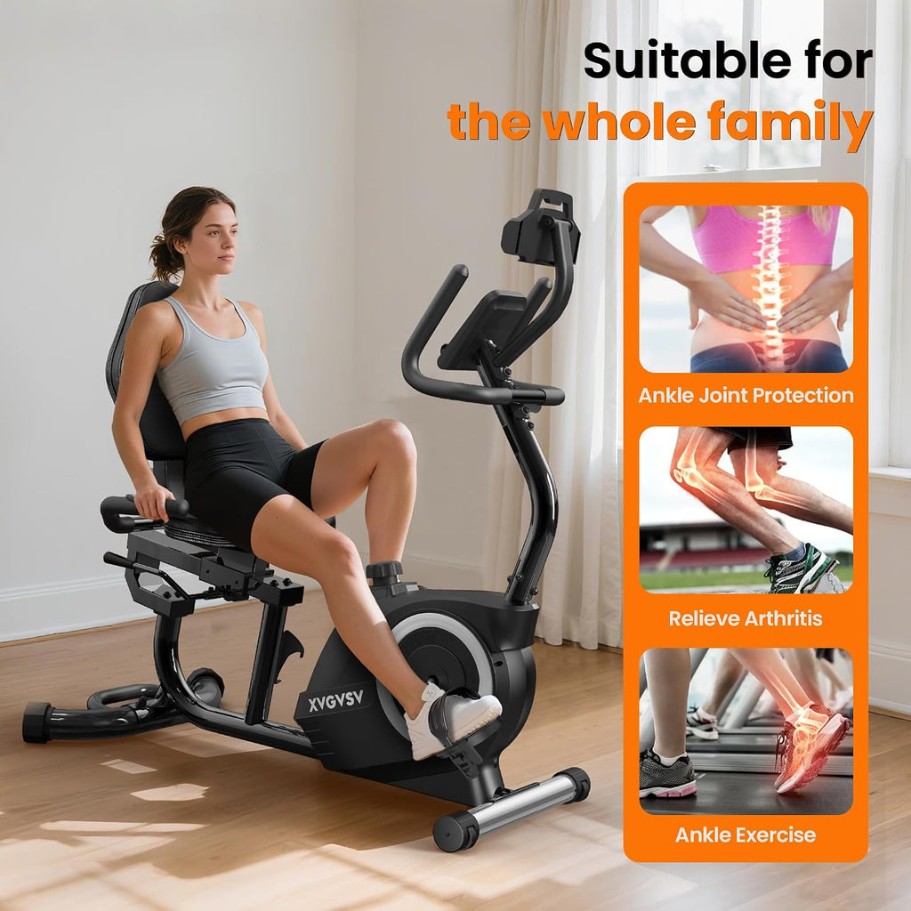 Recumbent Exercise Bike for Home Use, Quiet Recumbent Stationary Bikes for Adults & Seniors, 16-Level Resistance, Adjustable Seat, Supports 400LB, Pulse Sensors & LCD Display