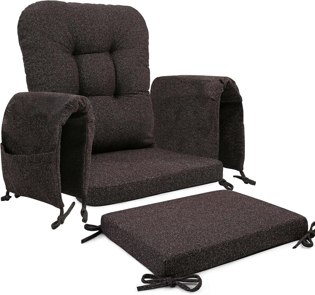 SINOSSO Glider Rocker Cushion Set (5 Pcs), Soft Blended Fabric High-Density Support Foam Seat Cushions with Ties, Fits Rocking Chair/Nursery Glider & Ottoman, Dark Brown