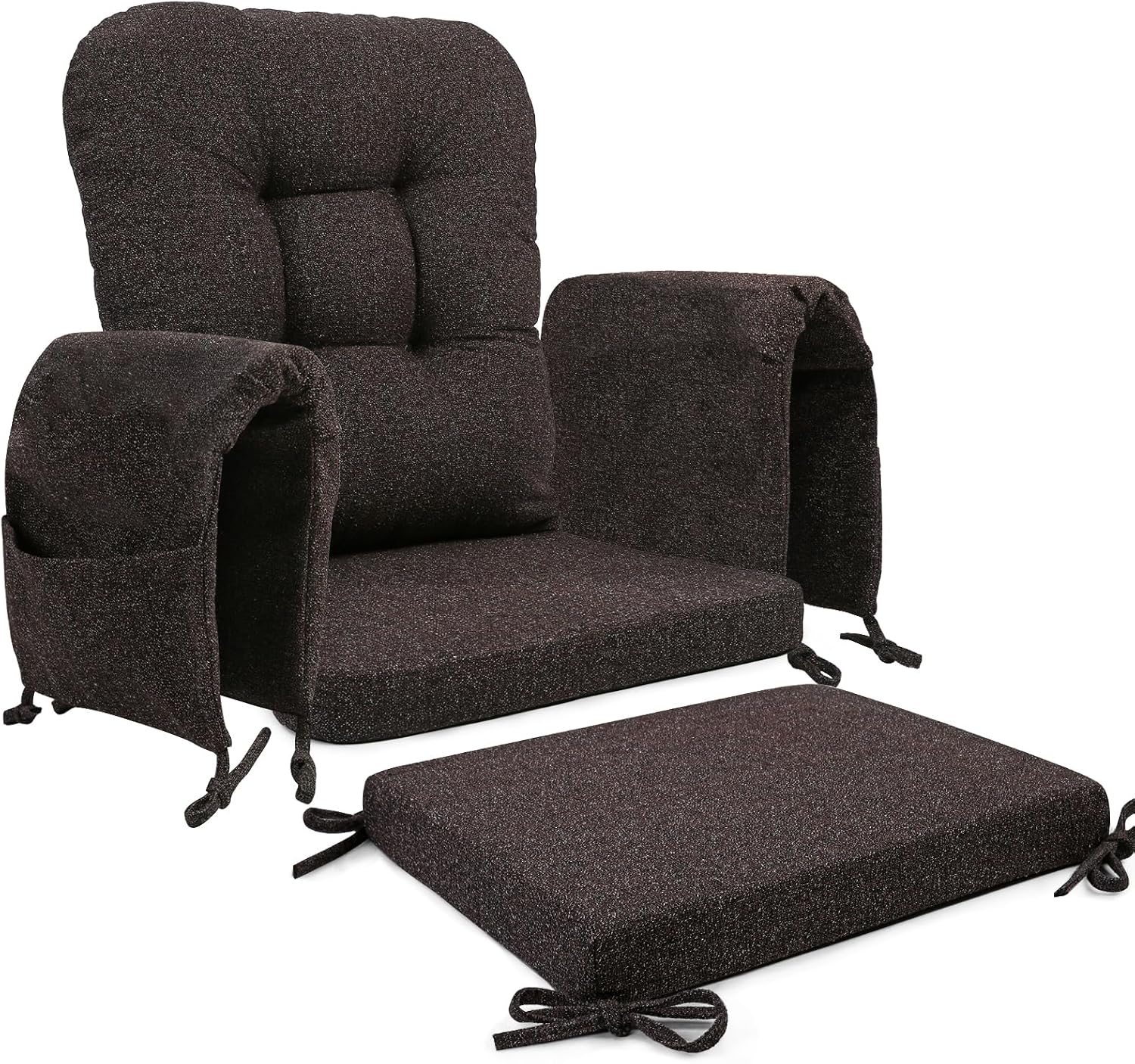 SINOSSO Glider Rocker Cushion Set (5 Pcs), Soft Blended Fabric High-Density Support Foam Seat Cushions with Ties, Fits Rocking Chair/Nursery Glider & Ottoman, Dark Brown
