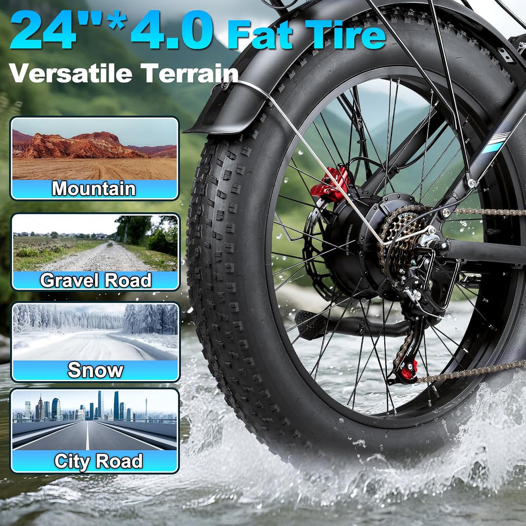 9000W Peak Electric Bike for Adults,58V Max-Output 1856Wh Dual Motor Ebike,34Ah Battery 47MPH Up to 105Miles Fast 24' x4.0 Fat Tire Ebike,Full-Suspension Mountain E-Bike for Beach Snow