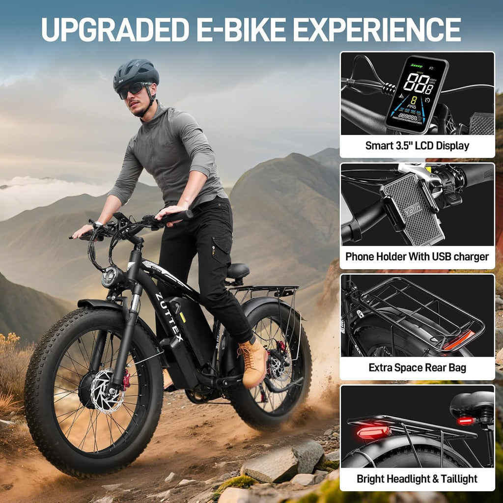 Dual Motor Ebike 8000W Peak for Adults - 58V Max-Output 36AH Battery 24 Inch Fat Tire Electric Bike LCD Display Fast 47MPH 105 Miles Range for Hunting Fishing
