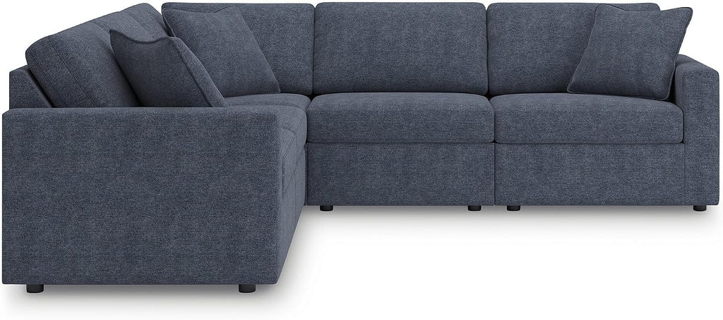 Signature Design by Ashley Modmax Contemporary Stain Resistant 5-Piece Sectional with Armrest, Throw Pillows and Reversible Cushions, Blue