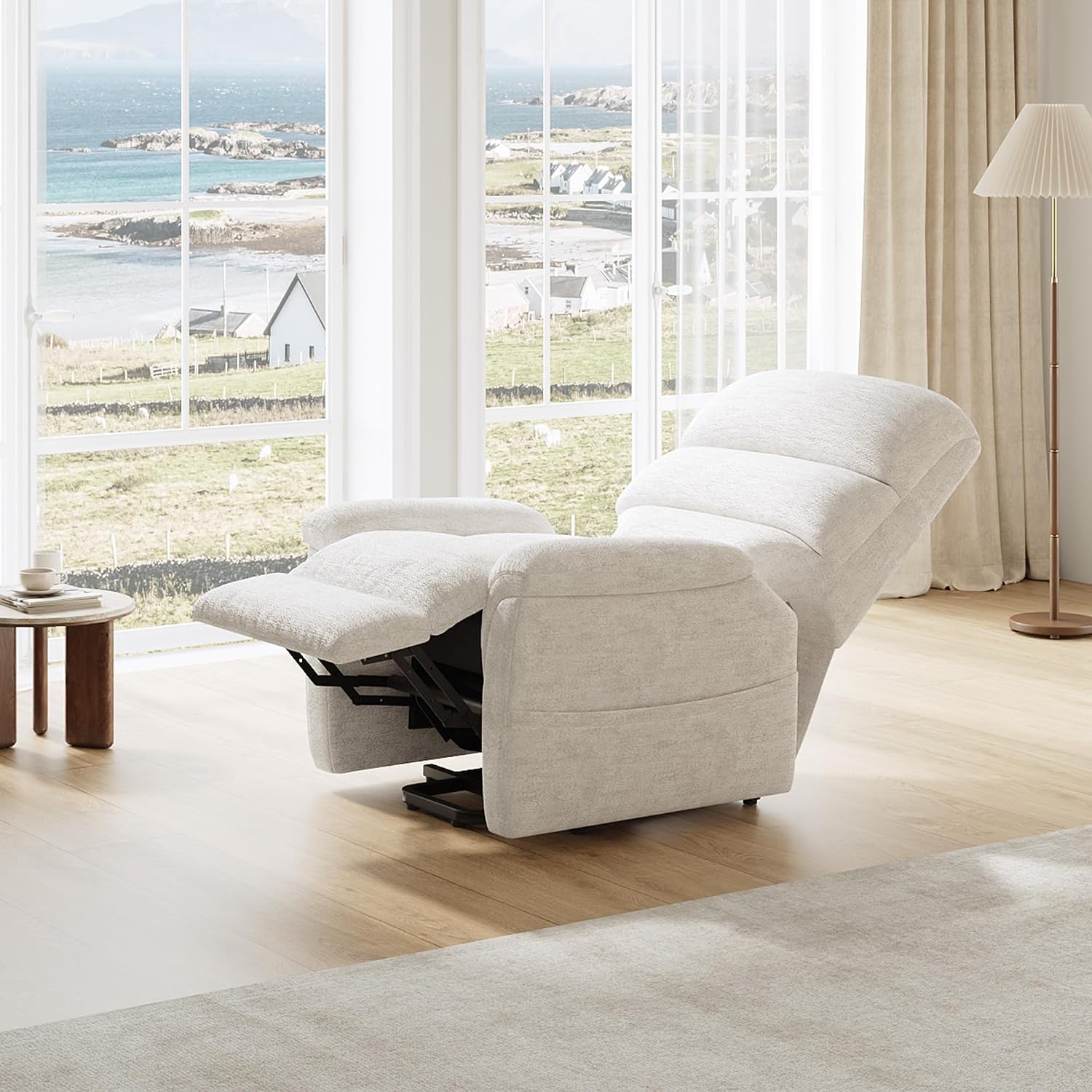 COLAMY Eleva Power Lift Recliner Chair with USB & Type-C Charge, Dual Motors Adjustment Recliner with Padded Upholstered Seat and Armrest, Double Storage Pockets, Beige