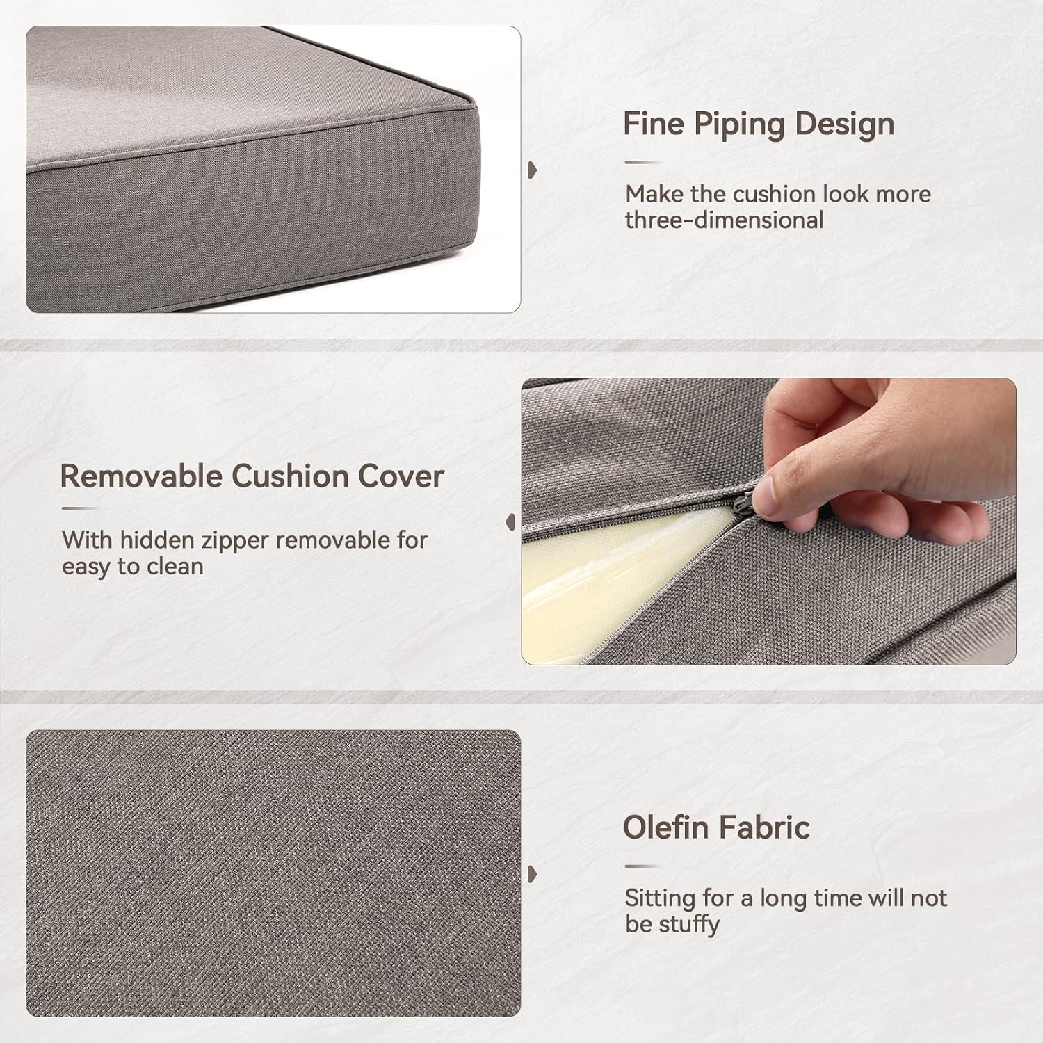 Luxury 6' Outdoor Cushions for Patio Furniture, 24x24x6' Thick Seat Cushion Set of 6, Fade Resistant Couch Chair Replacement Cushions High Density Deep Wicker Chair Cushion w/ Removable Cover Gray