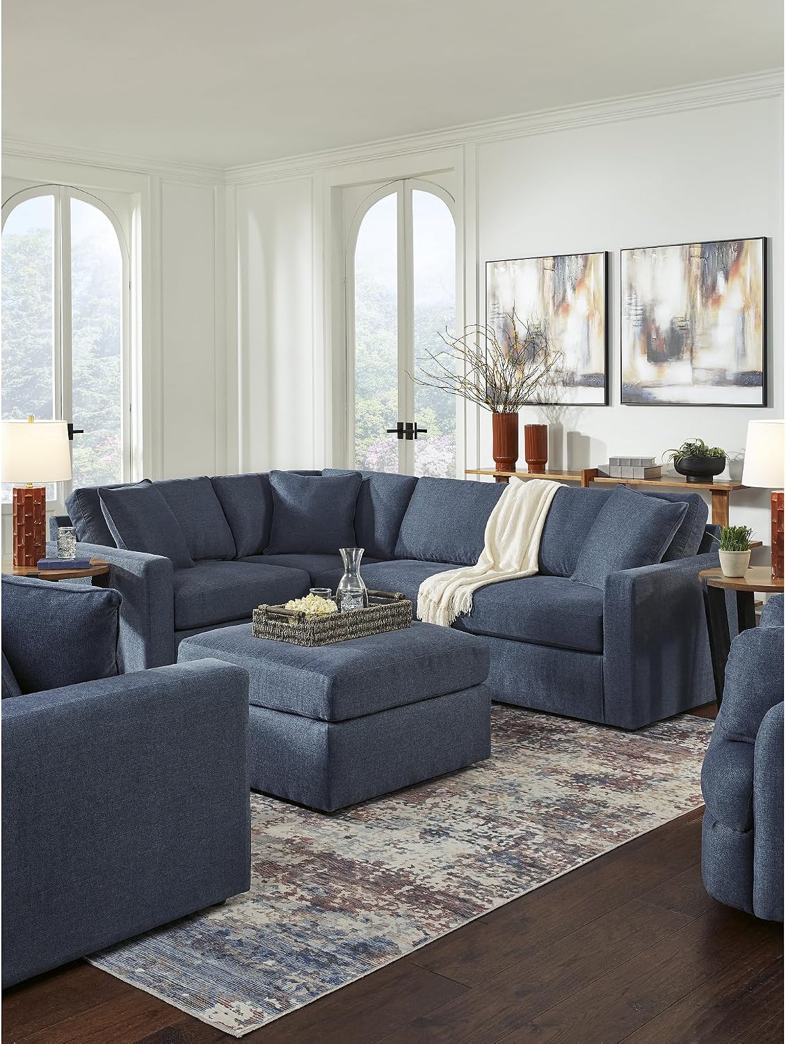 Signature Design by Ashley Modmax Casual Stain Resistant Upholstered Oversized Accent Ottoman, Blue