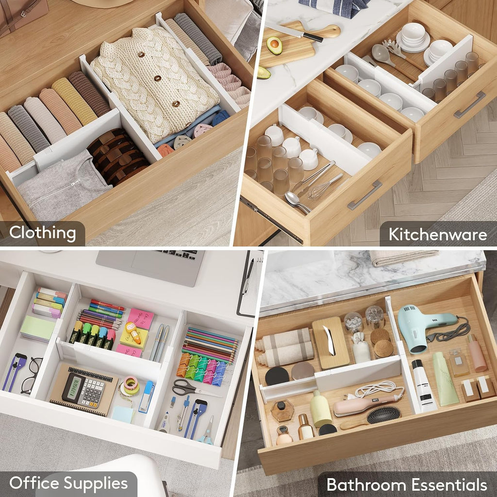 Lifewit 16 Pack 6' High Drawer Dividers 34-56cm/13.5-22' Adjustable Drawer Organizer for Clothes/Utensils, Expandable Drawer Separator in Dresser/Kitchen/Bedroom/Office Organization & Storage White