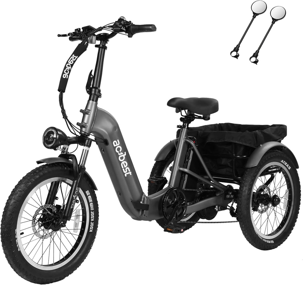 ACTBEST Triker Electric Bike, Peak 1200W Brushless Motor Folding Trike Ebike, 748.8Wh Removable Battery,Up to 70 Miles,Step-Thru 3 Wheel Electric Bicycle,20X3.0 Fat Tire Tricycle for Adults