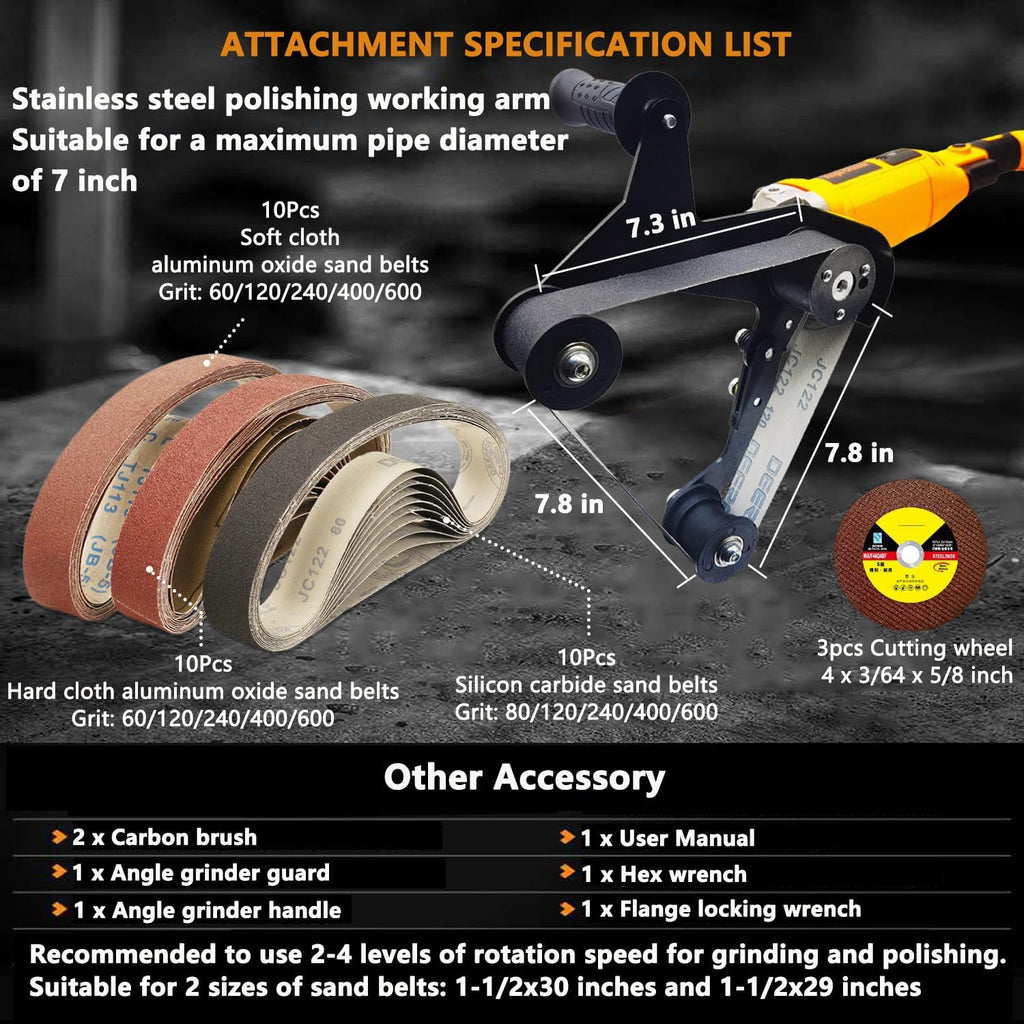 Pipe Tube Polisher Sander,1300W High-Power Industrial Grade Pipe Belt Sander with 6 Variable Speeds,Professional Polishing Tools for Grinding, Polishing,and Rust Removal(30Pcs Belts).