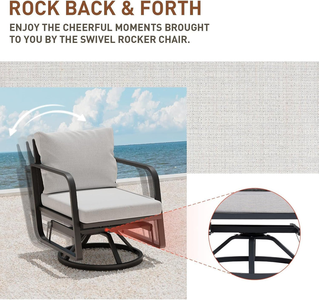 Patio Chairs Swivel Rocker Set: 1Set Aluminum Alloy Ensemble with 360° Swivel Rocking Chairs, Rust-Resistant Frame Cushions -Perfect for Backyard/Deck/Porch/Balcony Decoration (1 Swi vel Chair Only)