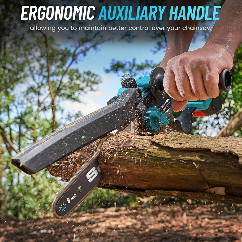 SEESII 2-in-1 Electric Pole Saws for Tree Trimming, 8 Inch Brushless Mini Chainsaw with Extension Pole, Cordless Pole Chain Saw, Tree Trimmer Limb Branch Cutter Pruner with 2 x 4.0Ah Batteries,P8 Nex