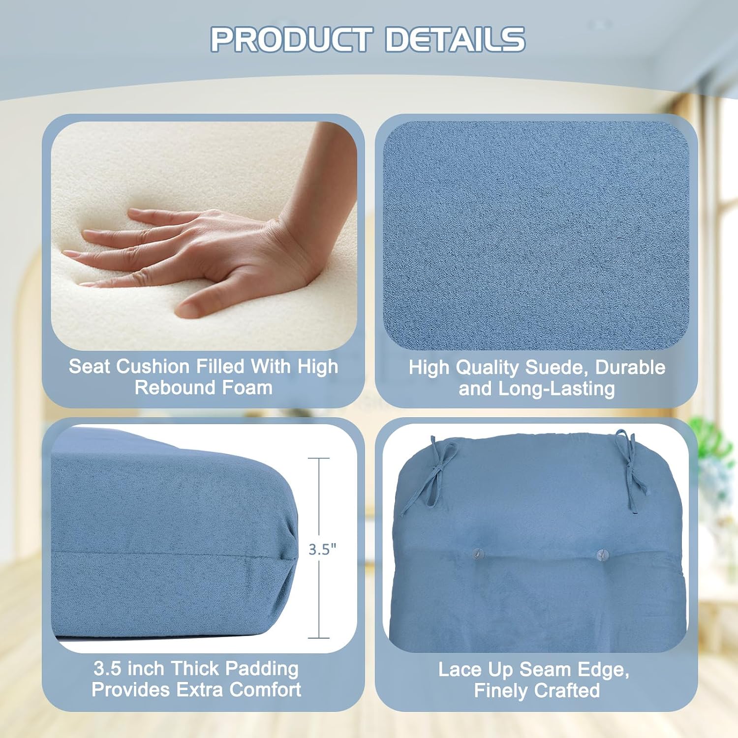 BECHAEO 5PCS Suede Glider Rocker Replacement Cushions with Ottoman Cover Thicken Soft Rocking Chair Cushion Set for Indoor Nursery Glider Rocking Chair, Blue