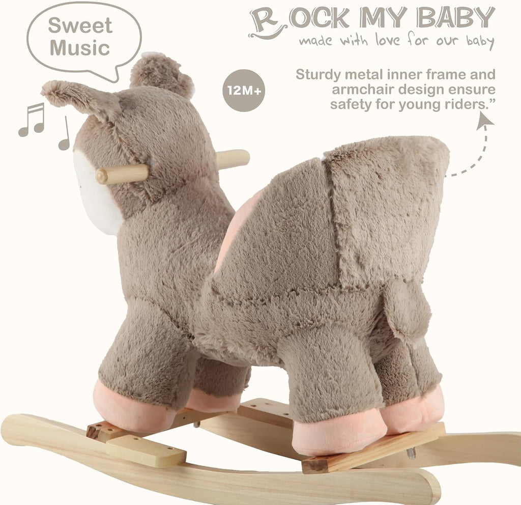 Rock My Baby Rocking Horse Deer with Chair, Plush Stuffed Animal Rocker for Toddlers 1-3, Baby Rocker with Sweet Music, Animal Ride on,Pink Deer,CPC Certified