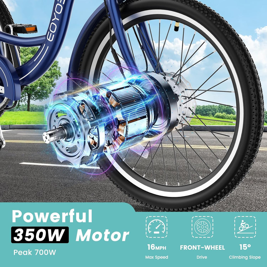 Electric Tricycle for Adults Seniors, 24/26 Inch 3 Wheel E-Trike, 350W Motor (700W Peak), Removable 36V Battery, Up to 15.5MPH, 25-60Mile Range, Low Step-Through, Rear Basket, 350lbs Capacity, 7 Speed
