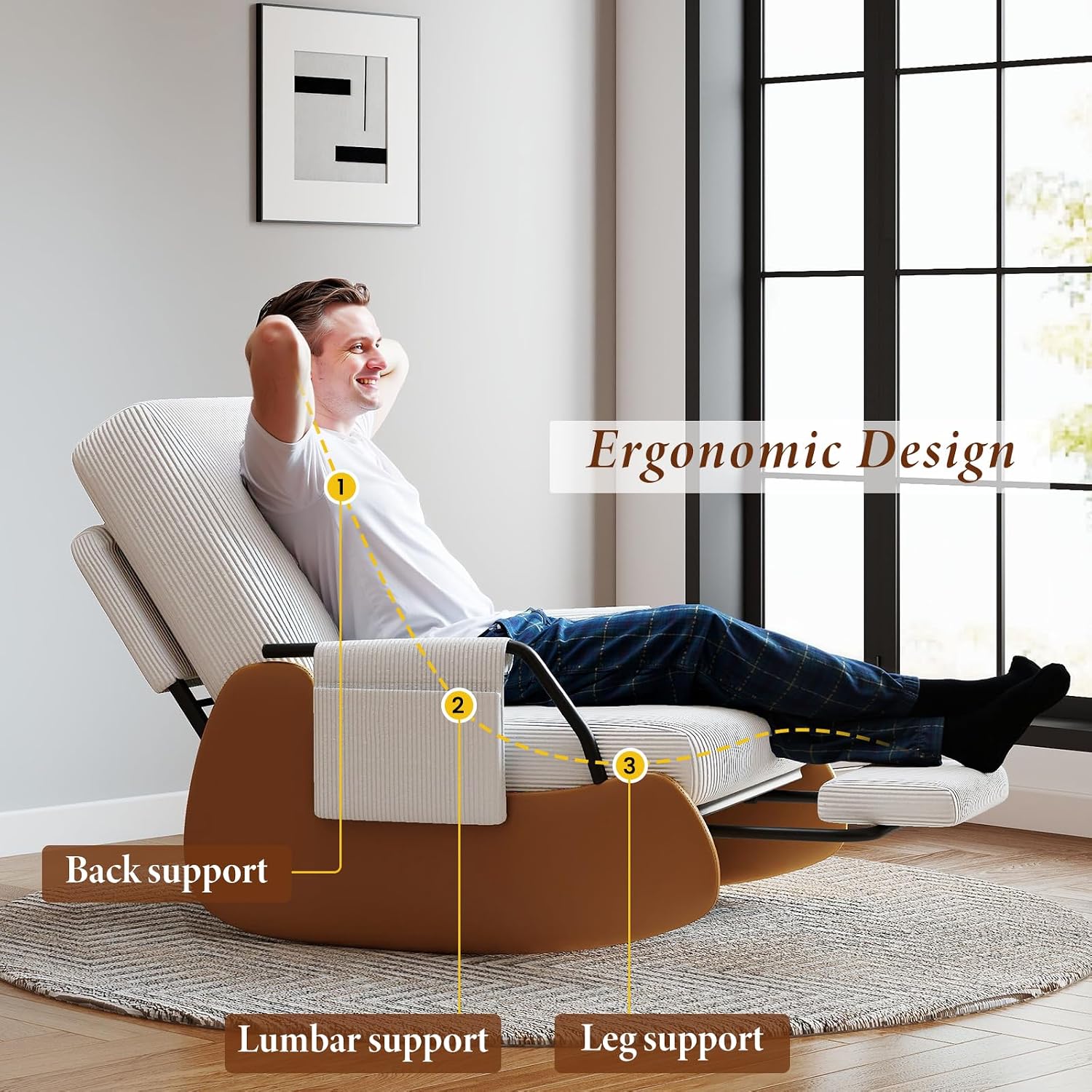 Furniliving Modern Glider Rocking Chair, Upholstered Nursery Glider Chair with Adjustable Recline & Retractable Footrest, Comfortable Lounge Chair for Mom Nursery Living Room Bedroom White