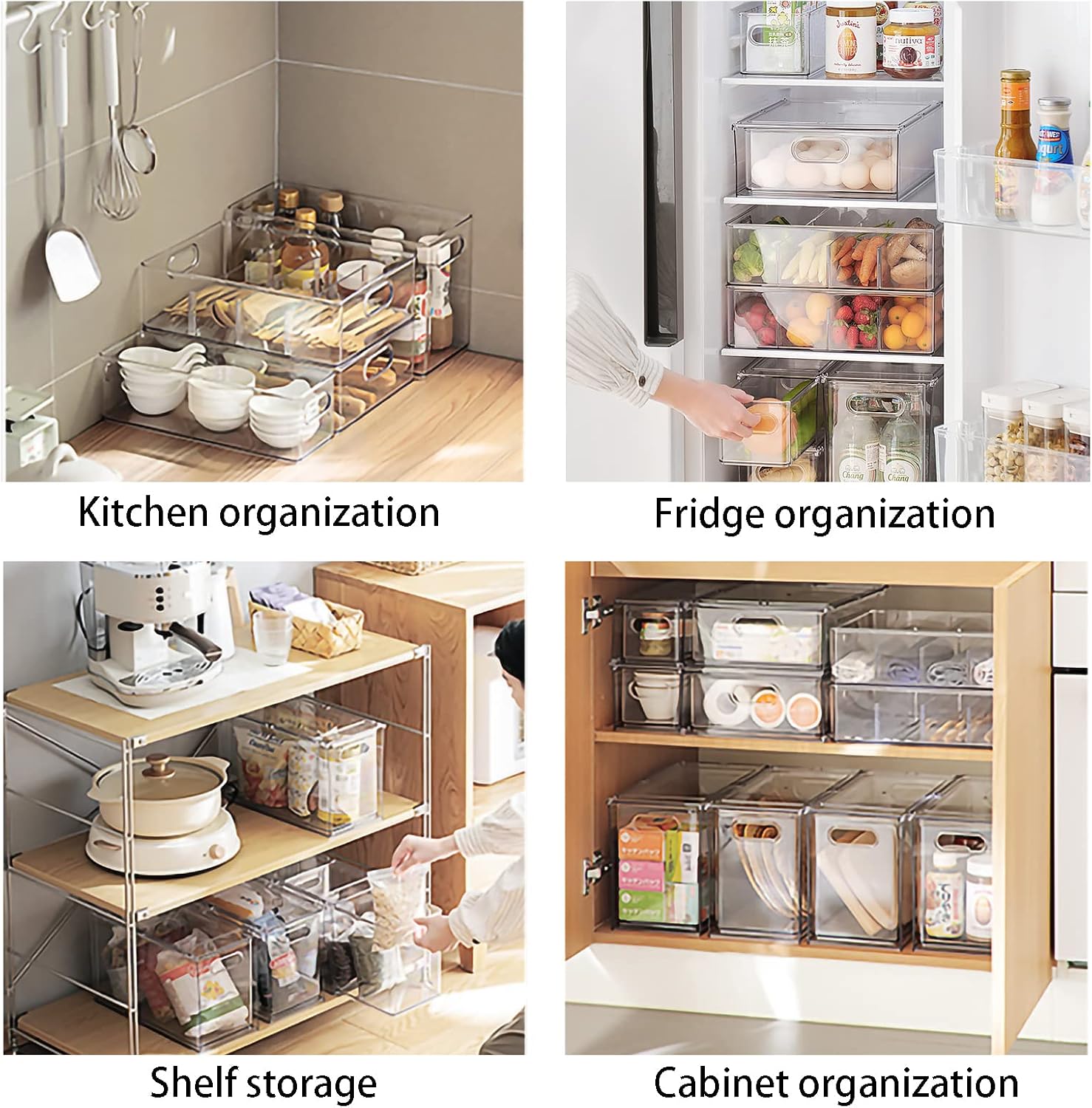 7 pack Stackable Refrigerator Organizer Bins Pull-Out Drawers for Fruit and Veggies Storage Organizer for Fridge Clear Drawer Containers with Handle Divided Organization for Produce Saver