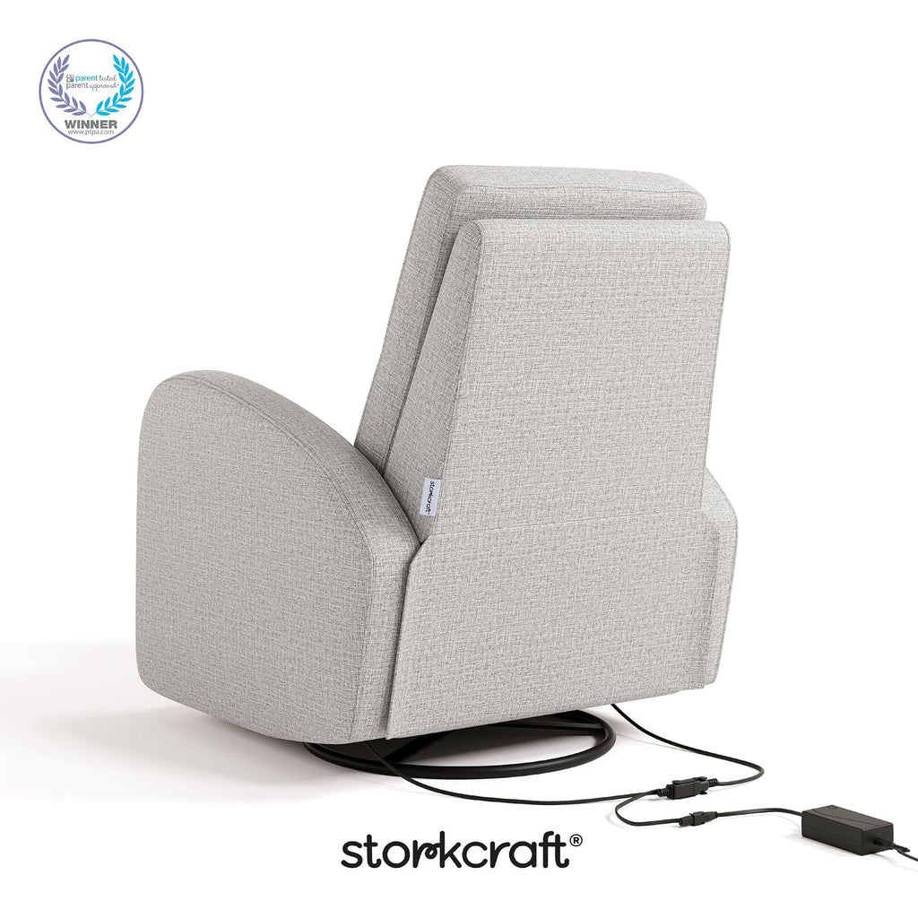 Storkcraft Santa Monica Power Recliner Swivel Glider (Steel Basketweave) – GREENGUARD Gold Certified, CertiPUR-US Certified Foam, Effortless Electronic Power Recline, USB-A & USB-C Charger