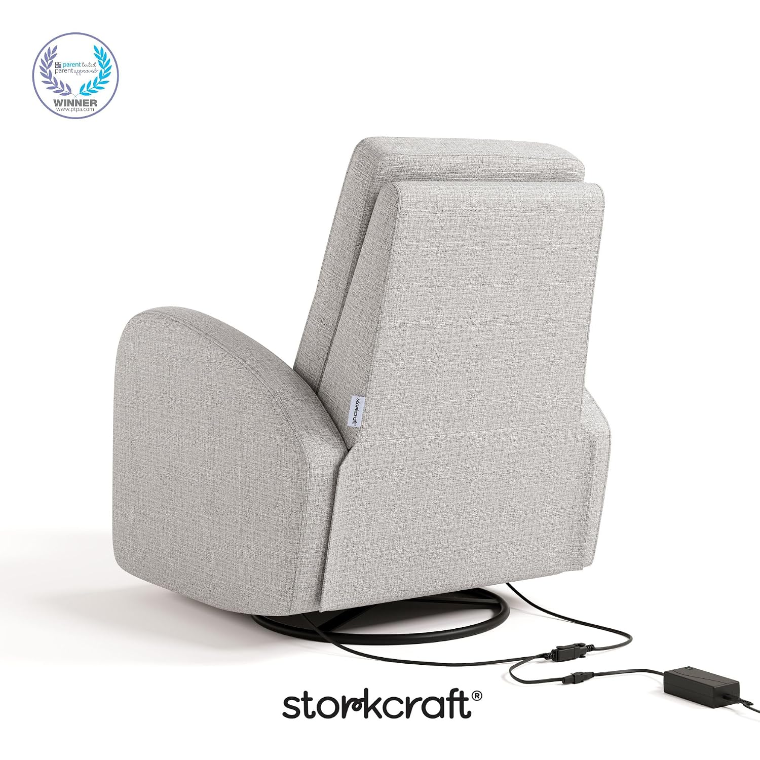 Storkcraft Santa Monica Power Recliner Swivel Glider (Steel Basketweave) – GREENGUARD Gold Certified, CertiPUR-US Certified Foam, Effortless Electronic Power Recline, USB-A & USB-C Charger