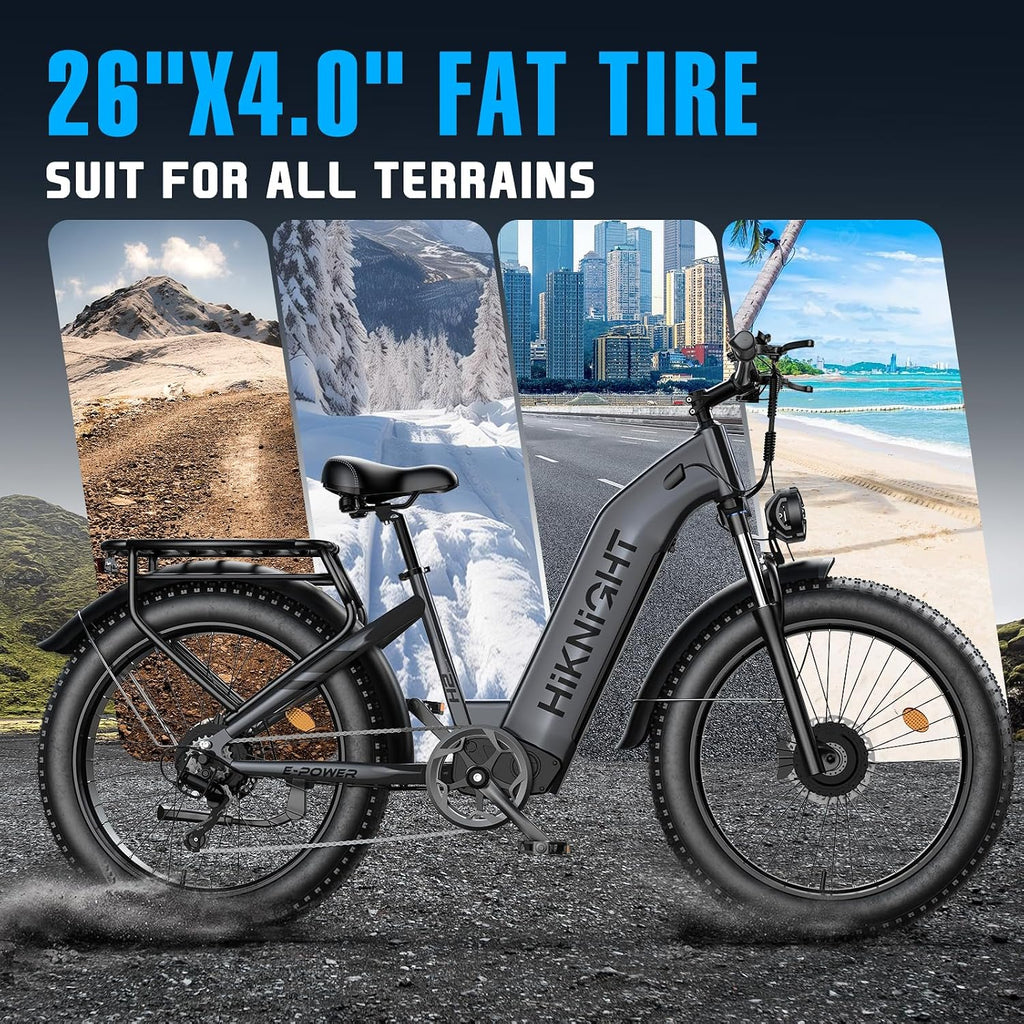 Electric Bike for Adults, 3000W Peak Dual Motor 52V 20AH Battery E Bike 26' x 4.0' Fat Tire Electric Mountain Bike Step-Thru Electric Bicycle for Women Men, Up to 38MPH