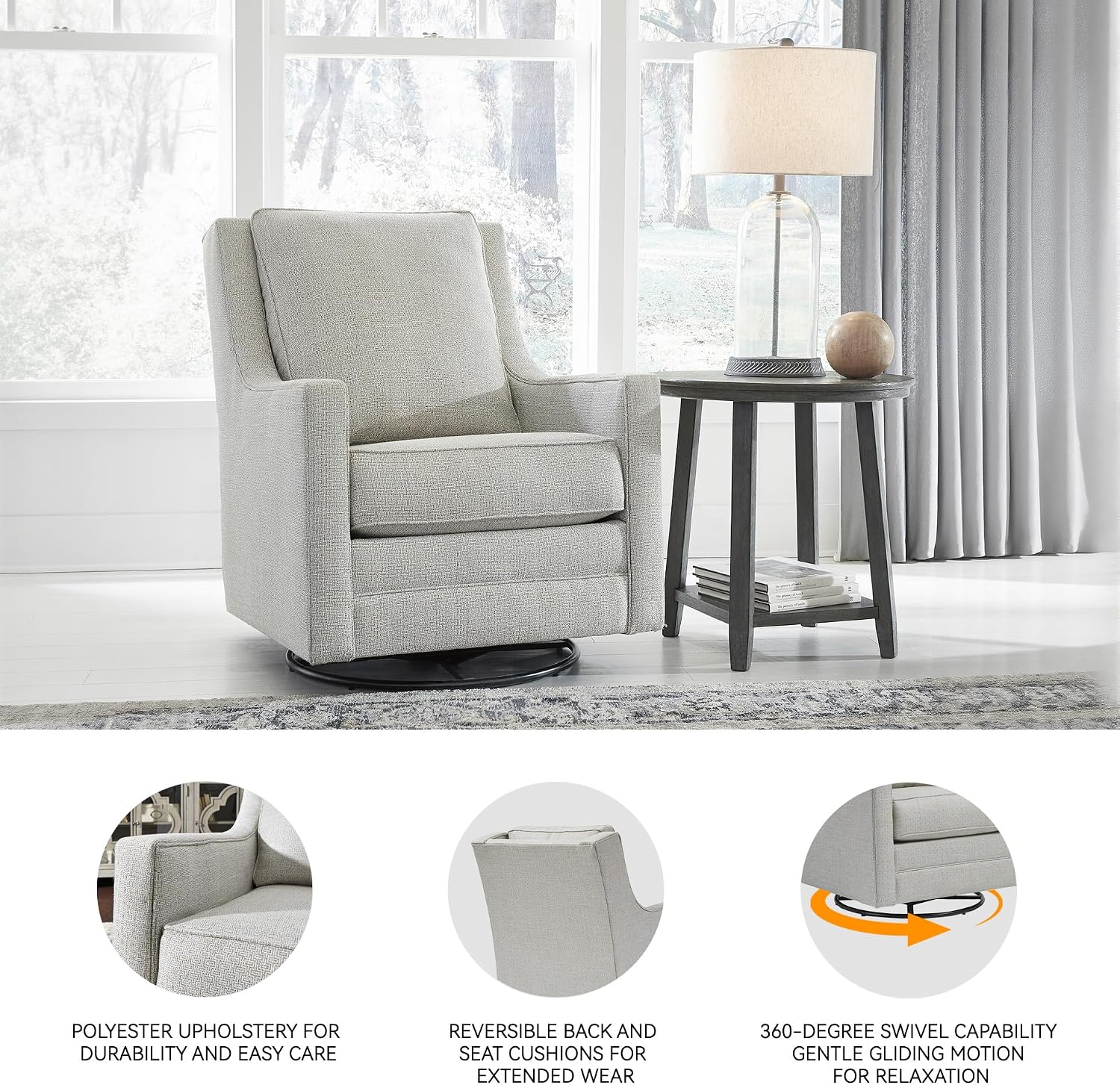 Signature Design by Ashley Kambria Contemporary Swivel Glider Nursery Accent Chair, Gray