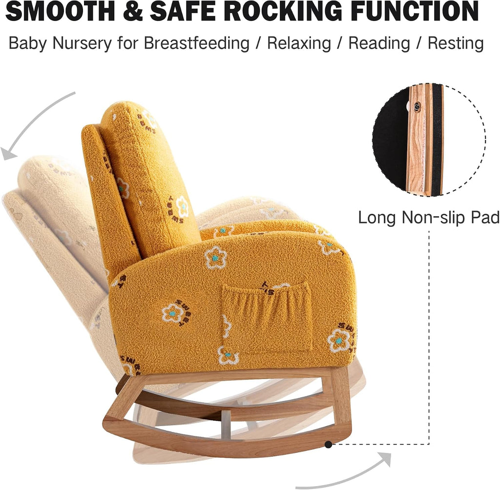 Chifee & Vingol Rocking Chair Nursery Boucle Sherpa Nursing Glider Rocker Chair, Teddy Yellow