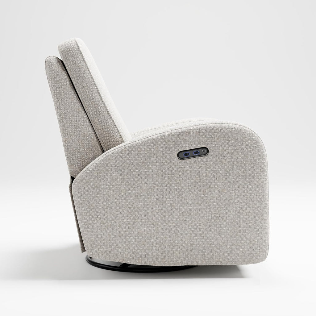 Storkcraft Santa Monica Power Recliner Swivel Glider (Dune Basketweave) – Effortless Electronic Power Recline, USB-A & USB-C Charger