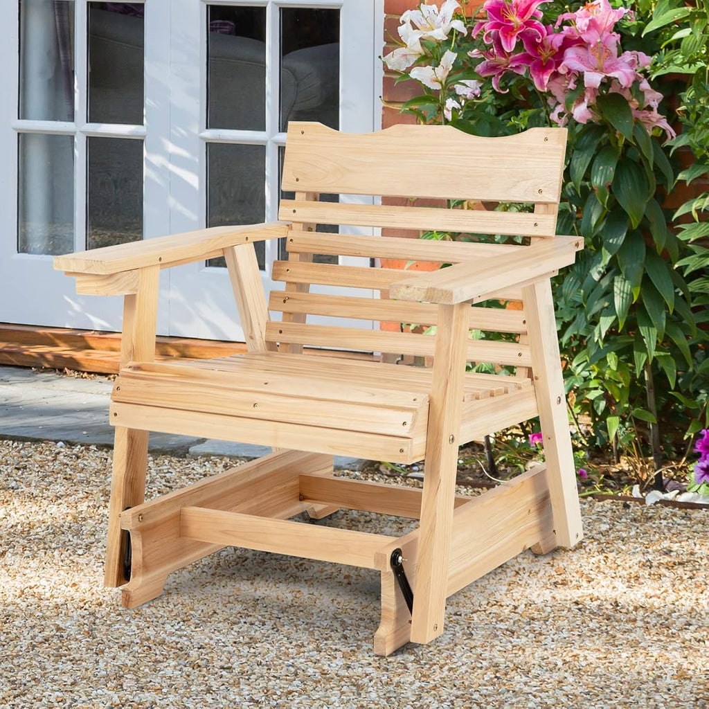 Giantex Outdoor Glider Rocking Chair - Set of 2 Wood Porch Rocker with High Back, Widened Armrests, Curved Seat, Rotatable Cup Holder, Patio Slat Rocking Chair for Yard, Balcony, Poolside, Natural