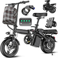 Electric Bike for Adults Teens, Folding Ebike,Commuter City Foldable E Bike with 560W Motor and 48V 10Ah Battery, 24MPH Speed Pedals Assist, Dual Disc Brakes,14' Compact Electric Bicycle with Basket