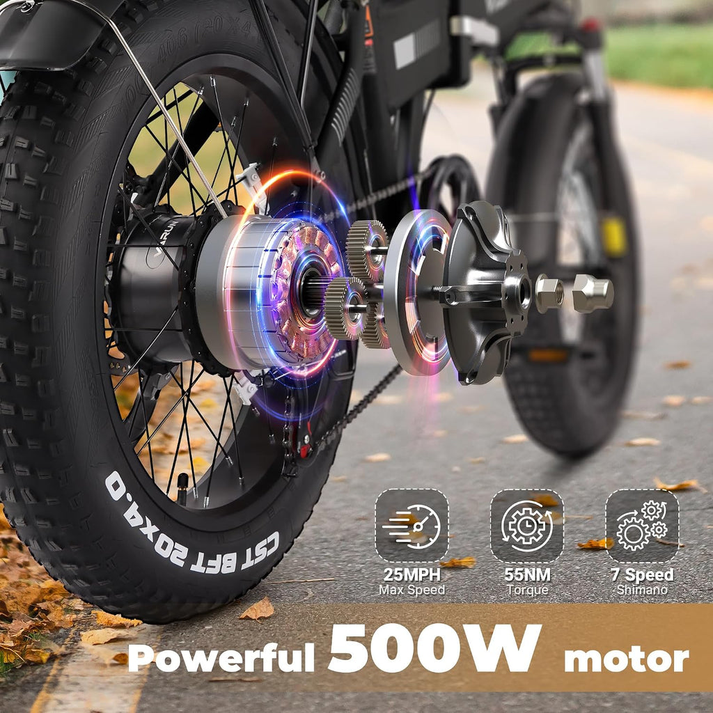 VARUN Electric Bike - Peak 750W Adults Ebike Up to 80KM, 25MPH, 624Wh Anti-Theft Battery, Shock Absorber, Pedal-Assist Level, Portable 20' Fat Tire Ebike for Women & Men