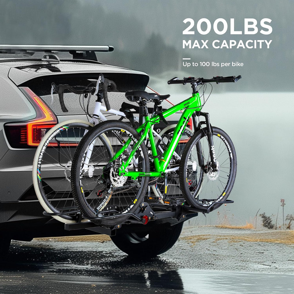 Young Bike Rack for Car, 200 lbs Capacity Hitch Mount 2-Bike Rack with Lock, Heavy Duty Carrier for Fat Tire Bikes Fits SUV Truck RV Van Trailer