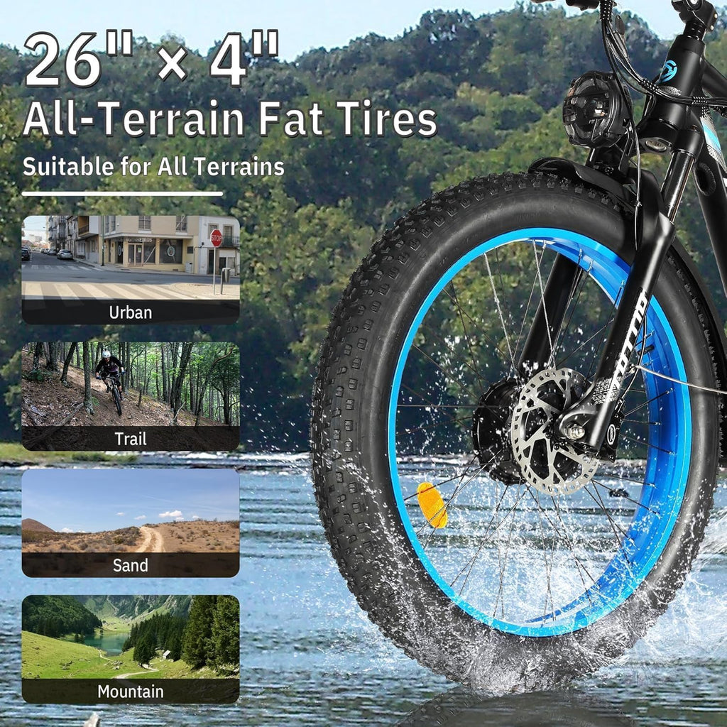 Tuttio-Adria26 6000W/5000W Peak Dual-Motor Ebike for Adults - 52V Fast Ebike, Long-Range Electric Bicycle, Full Suspension, 26 Inch Fat Tire Bike for Off-Road, Mountain, Snow, Hunting, Commuting