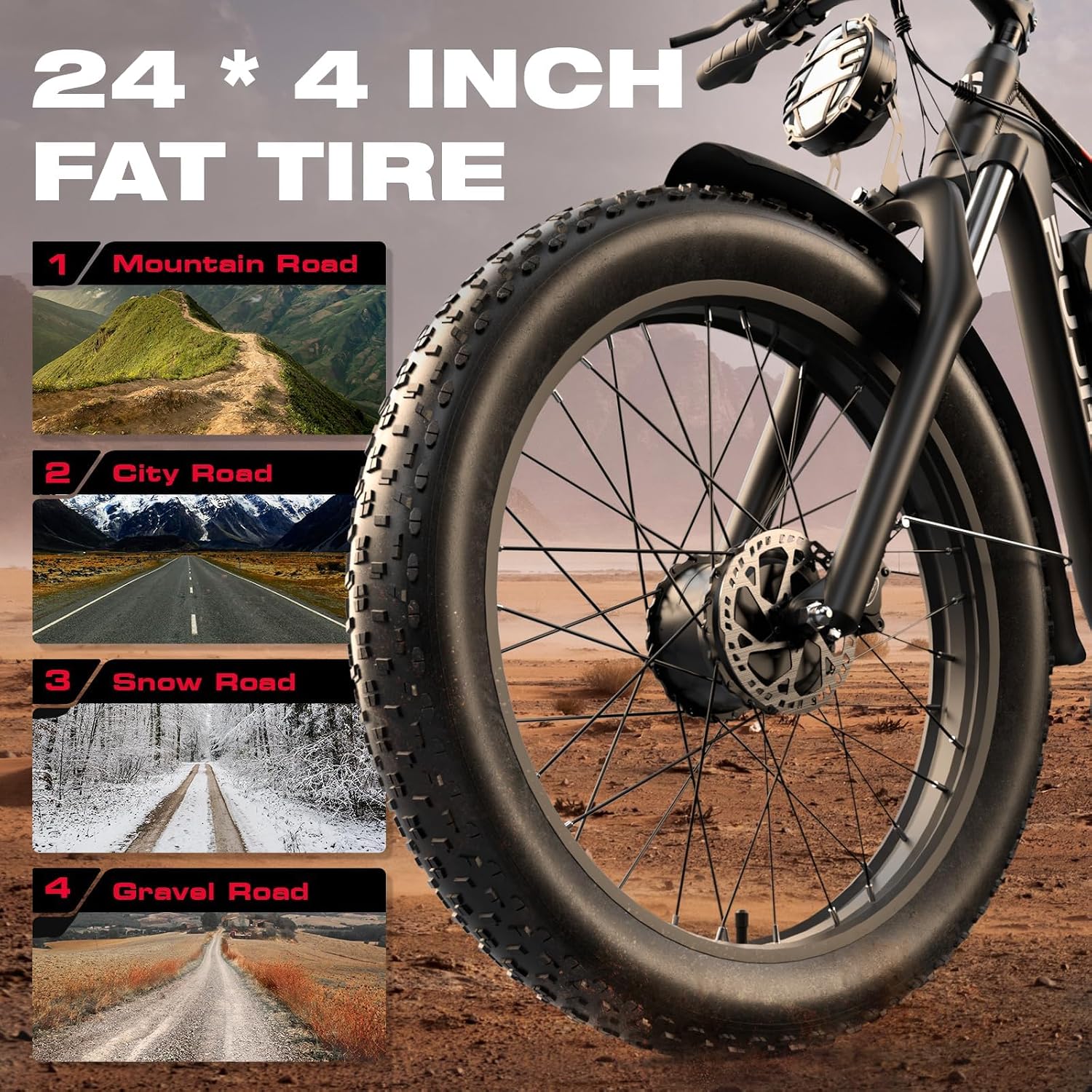 Electric Bike for Adults - 4000W Dual Motor Ebike with 52V 25Ah Removable Battery, Up to 100 Miles Range, 24' Fat Tire E Bike for Off-Road Mountain Snow Commuter Men Women