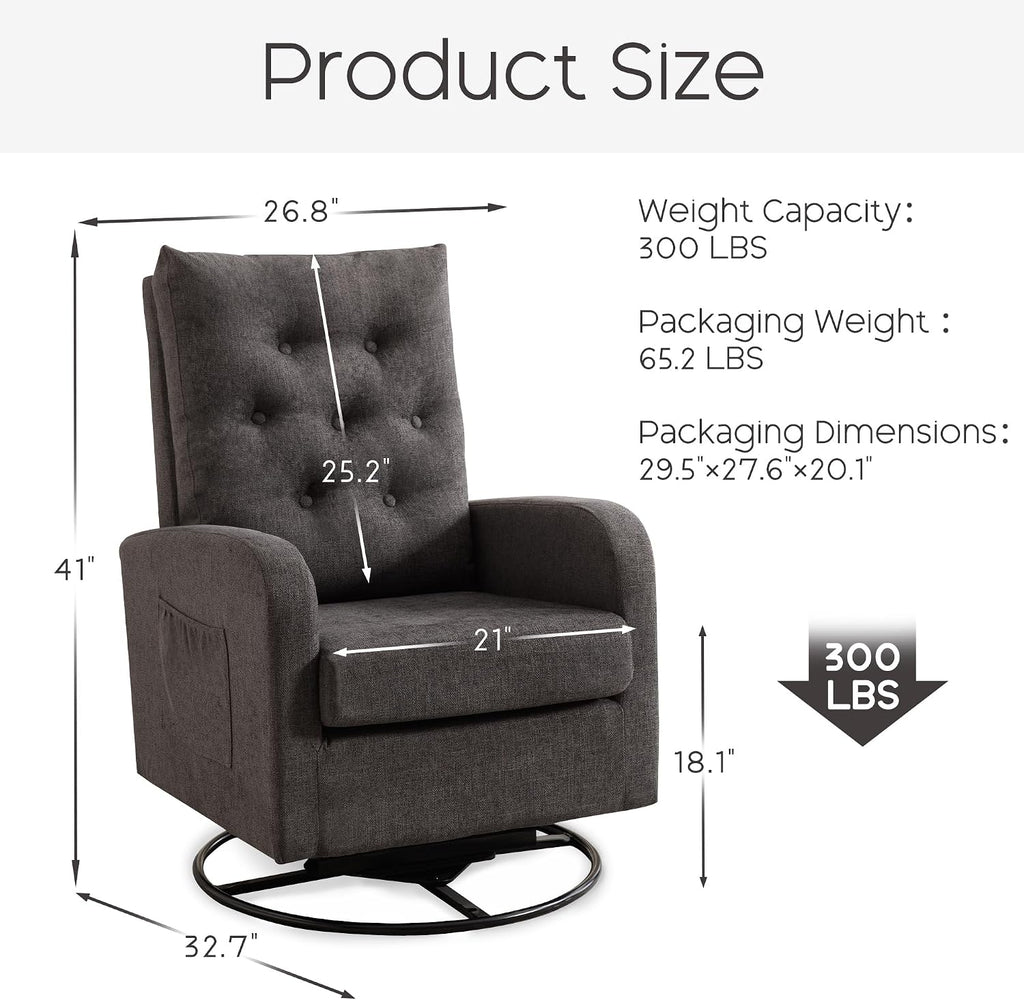 360° Swivel Rocking Chair Nursery - White Glider Modern Accent Chairs Teddy Rocker Padded Armchair for Indoor Living Room Bedroom Maternity Breastfeeding Chair for Adults（Dark Grey）
