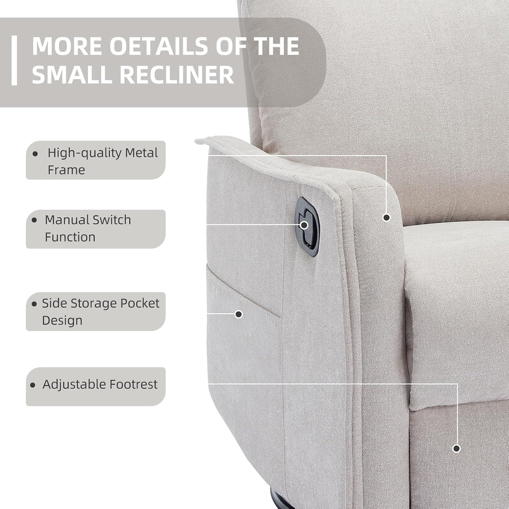 PELUMY 360 Swivel Rocking Recliner Chair for Adults, Nursery Rocking Chair with Heat and Massage, Glider Reclining Chair for Small Space, Living Room, Bedroom (Beige)