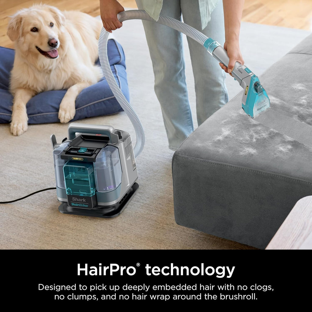 Shark StainStriker HairPro Portable Carpet, Upholstery & Area Rug Cleaner, Stain, Hair & Odor Remover, 3 Tools & dual activated Solution, Teal, PX253BRN