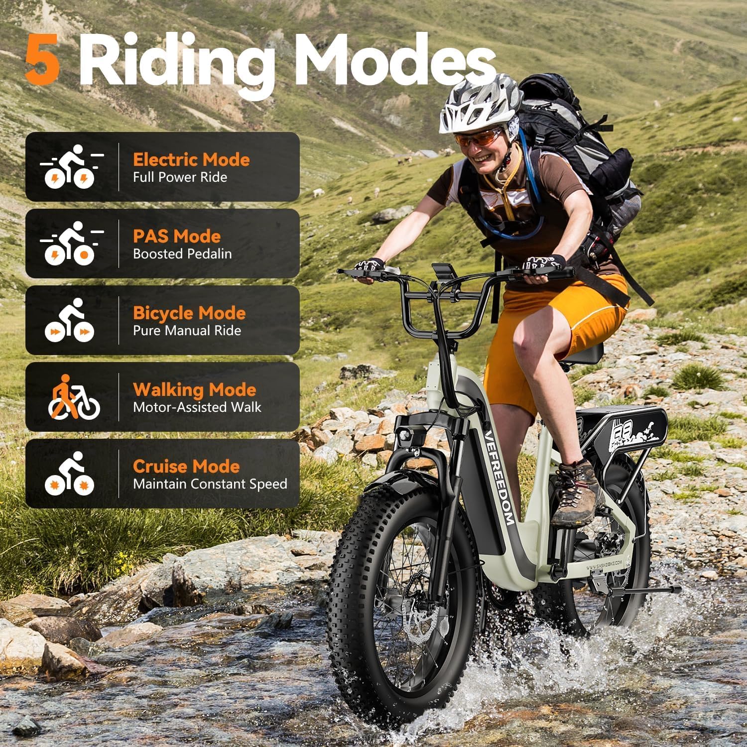 VEFREEDOM 1500W Motor Electric Bike for Adults 80 Miles 30MPH Ebike 20' x 4 Fat Tire 48V 20Ah Removable Battery Mountain E Bike Commuter Front Suspension Bicycles Men Women