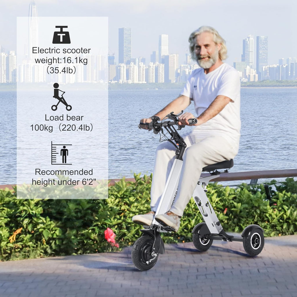 TopMate ES33 Powered Mobility Scooter 3 Wheels Foldable with Seat for Adults, Lightweight Electric Scooter with Removable 36V 7.8AH Battery, Reverse Function & Key Switch for Commute and Travel