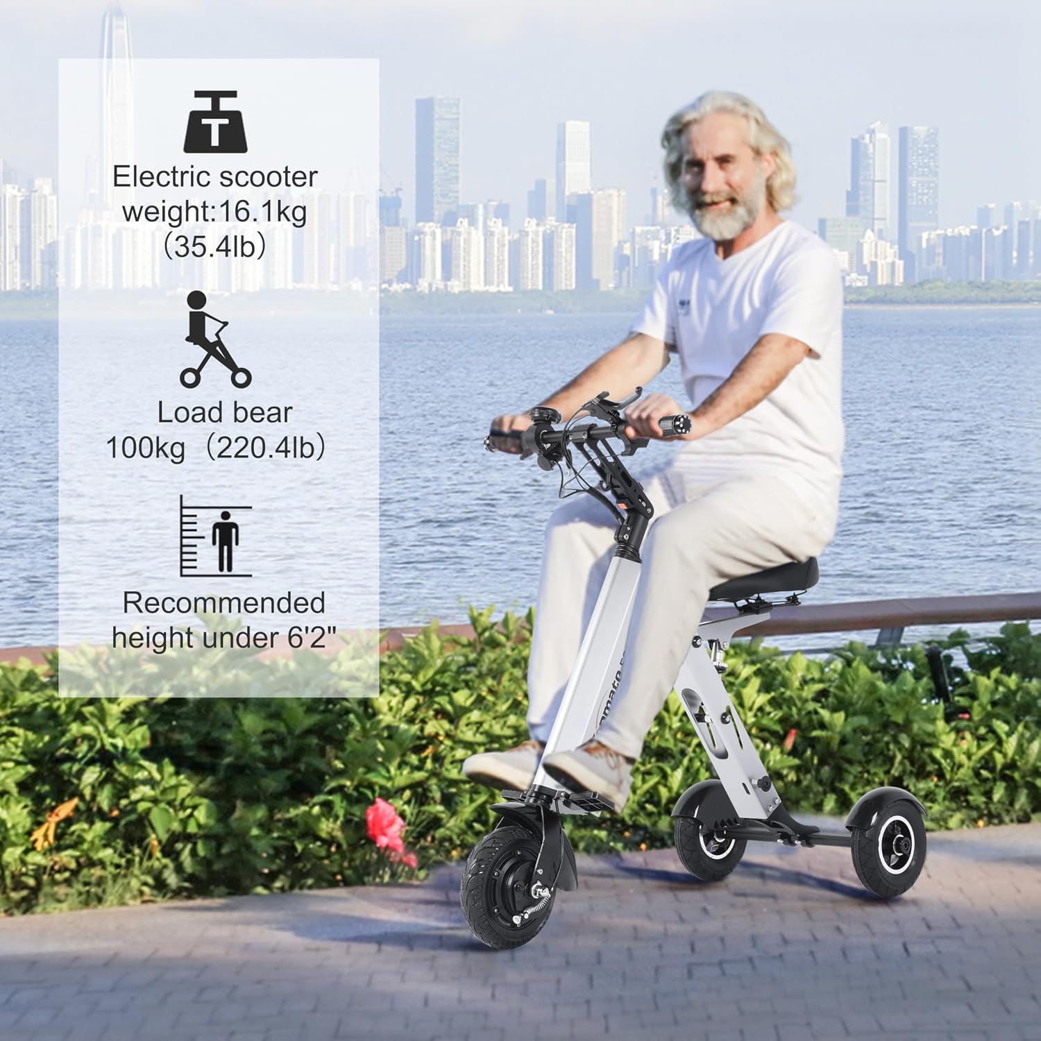 TopMate ES33 Powered Mobility Scooter 3 Wheels Foldable with Seat for Adults, Lightweight Electric Scooter with Removable 36V 7.8AH Battery, Reverse Function & Key Switch for Commute and Travel