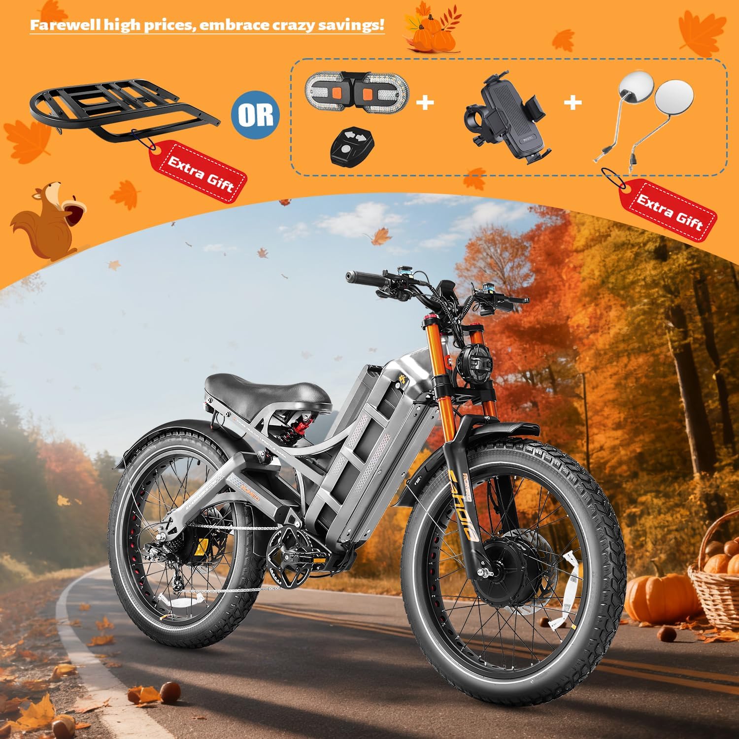 eAhora 2026 Romeo Pro 3/2 50-46Mph Electric Bike for Adults 5600W/4000W/2500W Dual Motor Ebike 60V/80Ah 52V/70Ah Long Range Fat Tire Full Suspension Electric Mountain Bicycle