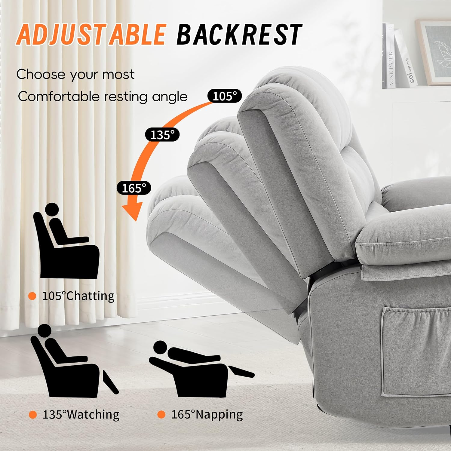 360°Swivel Rocker Recliner Chair for Adults,Manual Glider Recliner Sofa with Massage and Heating, Nursery Rocking Chairs with Cup Holds for Living Room Bedroom (Light Gray)