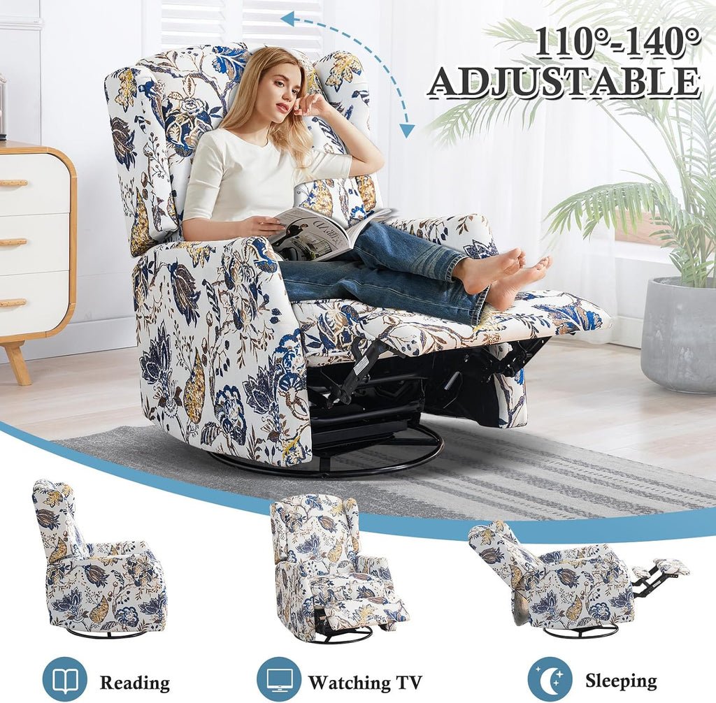 Swivel Rocker Recliner, Manual Rocker Recliner Chair for Adults, Glider Rocking Chair for Nursery with Padded Seat for Living Room, 360° Swivel Rocking Chair Small Recliners for Small Spaces